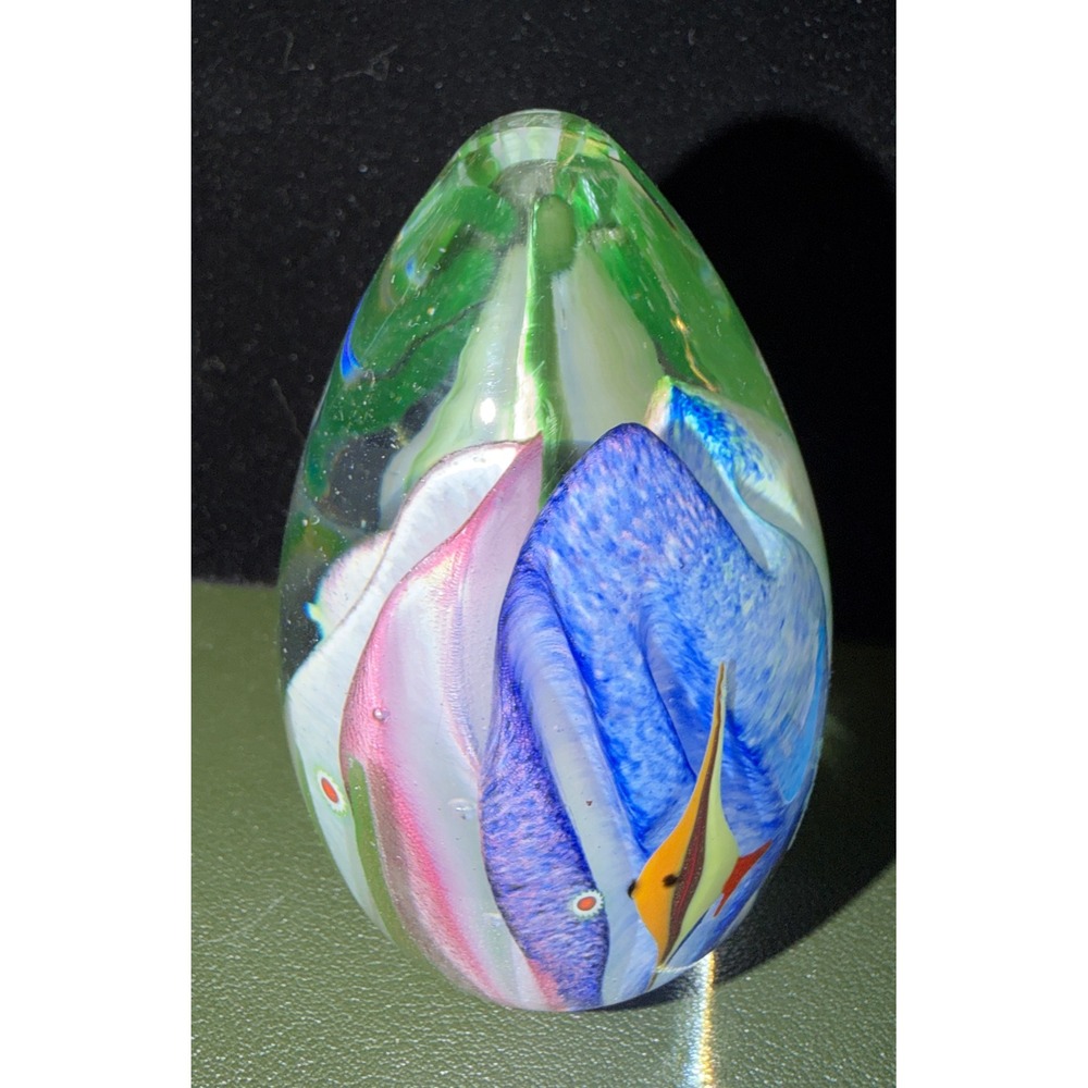Glass Eye‎ Studio Art Glass Paperweight Multicolor Tropical Fish Egg Limited